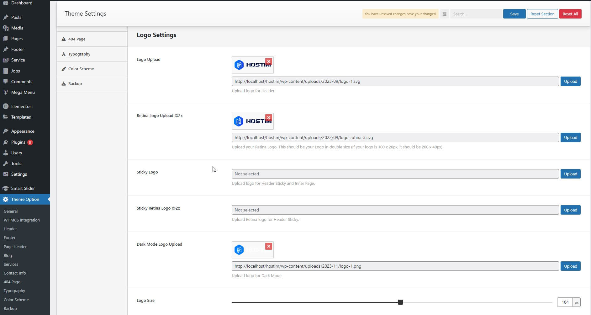hostim logo settings