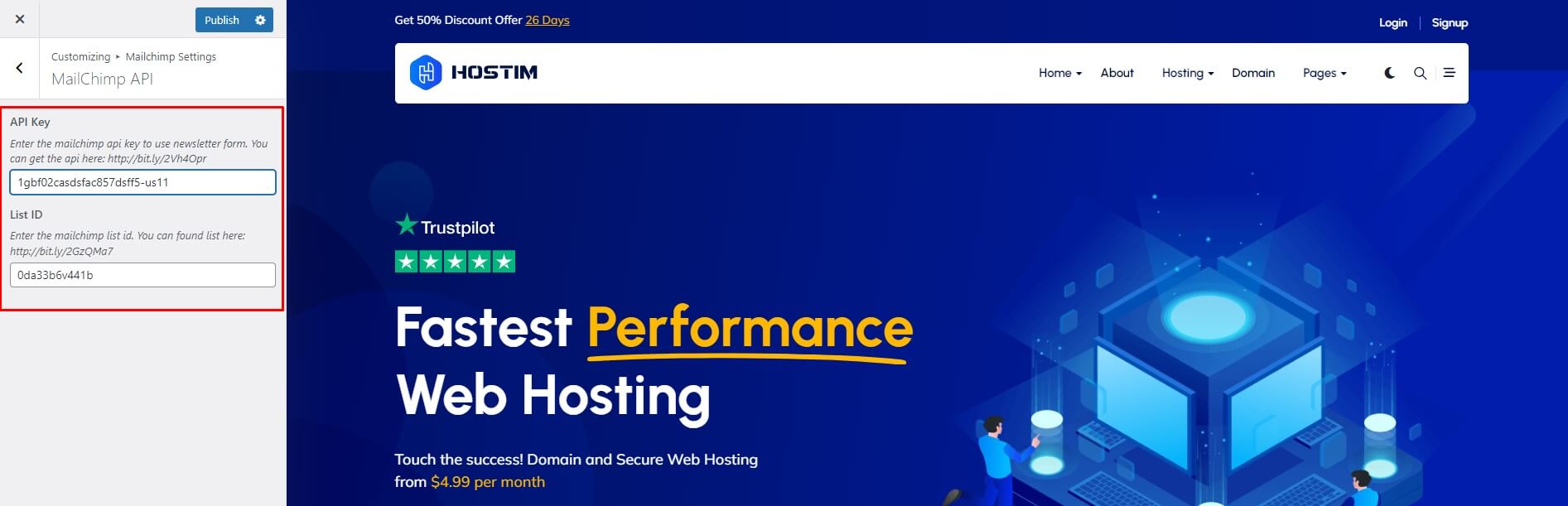 hostim mailchimp Integration